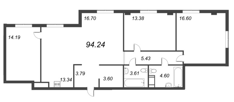 4-комнатная (Евро) квартира, 94.24 м² - планировка, фото №1