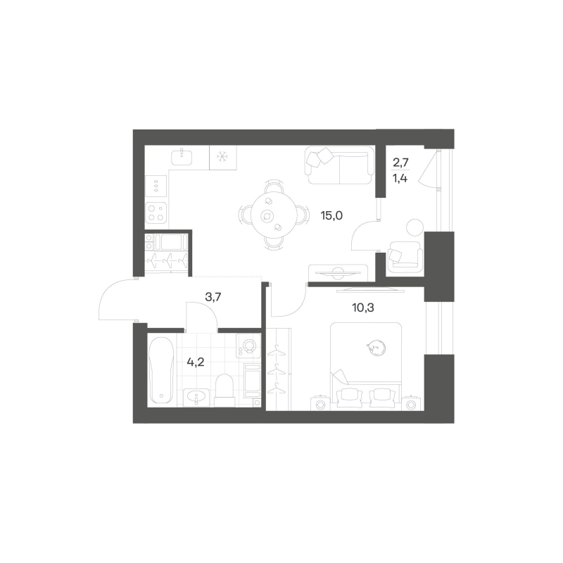 2-комнатная (Евро) квартира, 34.54 м² в ЖК "Новый Питер" - планировка, фото №1