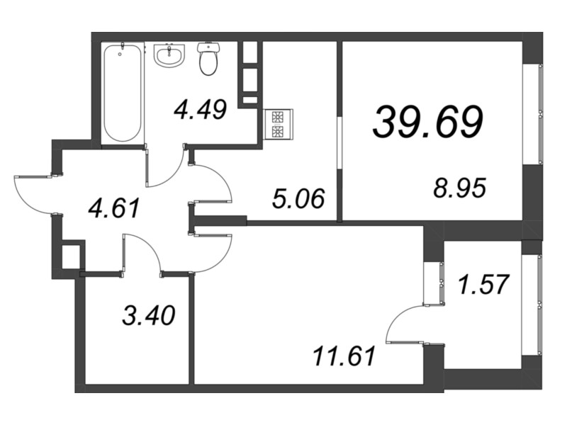 2-комнатная (Евро) квартира, 39.69 м² в ЖК "ВЕРЕН НОРТ сертолово" - планировка, фото №1