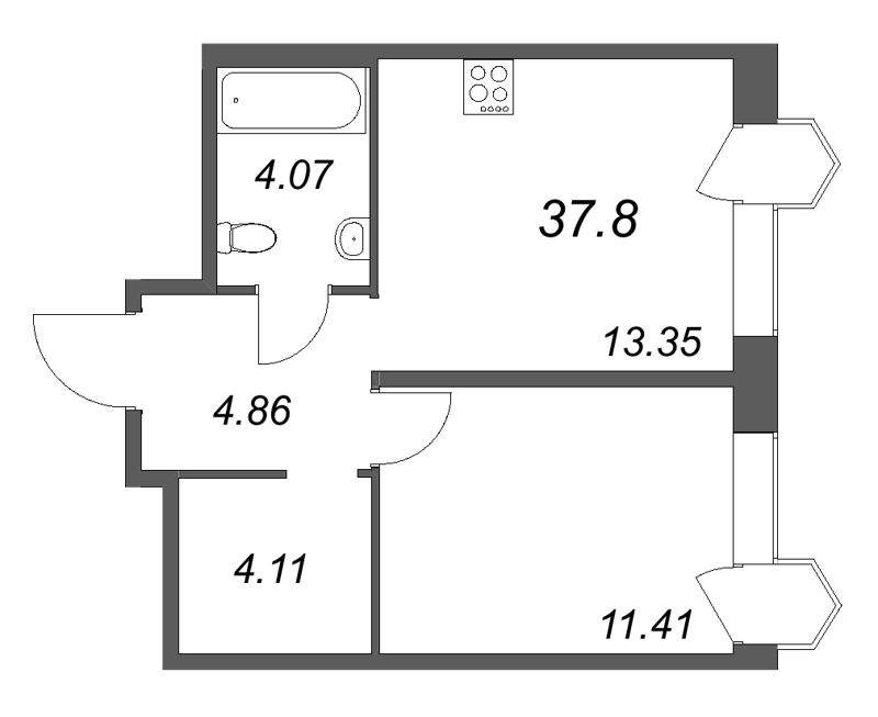 1-комнатная квартира, 37.8 м² в ЖК "Avant" - планировка, фото №1