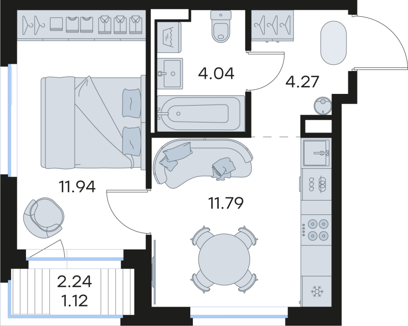 1-комнатная квартира, 33.16 м² в ЖК "Новоселье" - планировка, фото №1