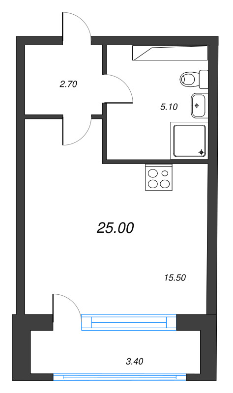 Квартира-студия, 25 м² в ЖК "Тайм Сквер" - планировка, фото №1