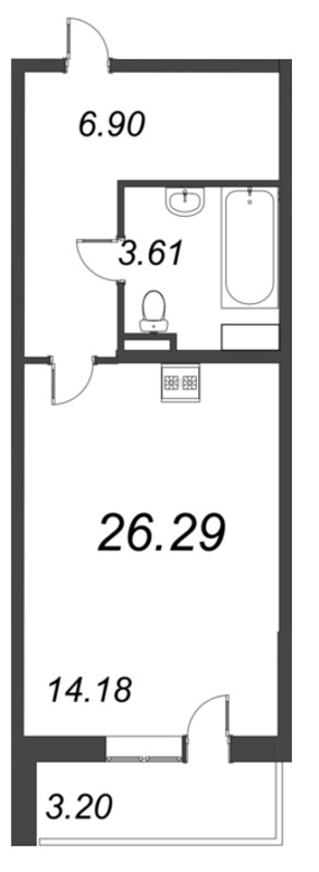 Квартира-студия, 26.29 м² в ЖК "Аквилон Zalive" - планировка, фото №1