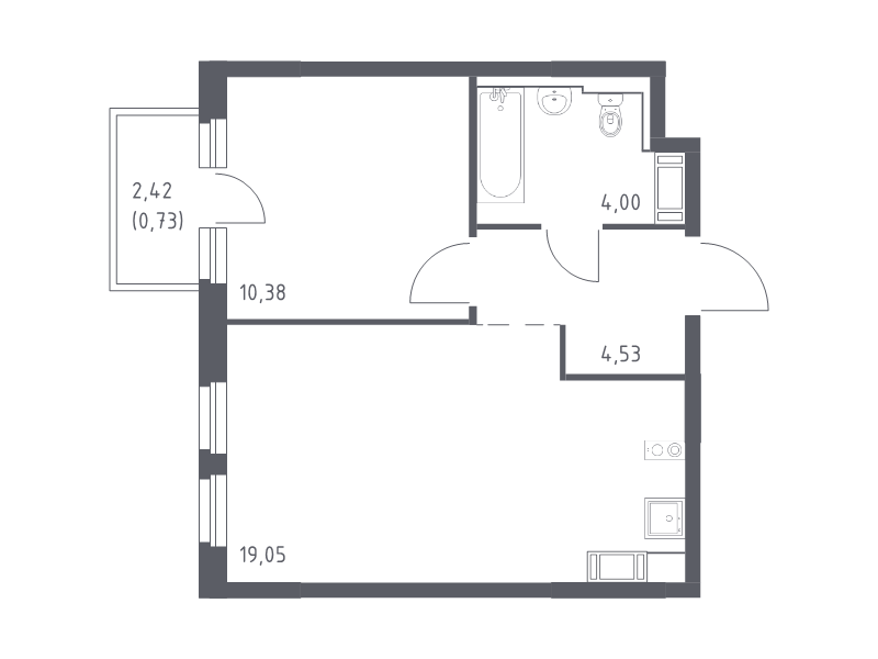 2-комнатная (Евро) квартира, 38.69 м² - планировка, фото №1