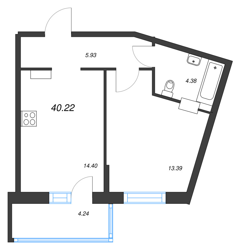 1-комнатная квартира, 40.22 м² в ЖК "Невский берег" - планировка, фото №1