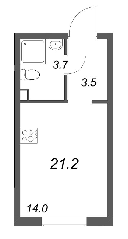 Квартира-студия, 21.2 м² в ЖК "Ручьи" - планировка, фото №1