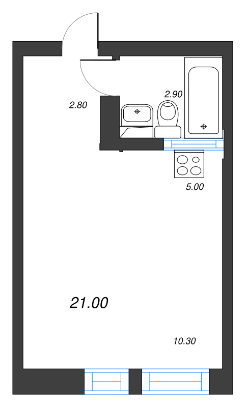 Квартира-студия, 21 м² - планировка, фото №1