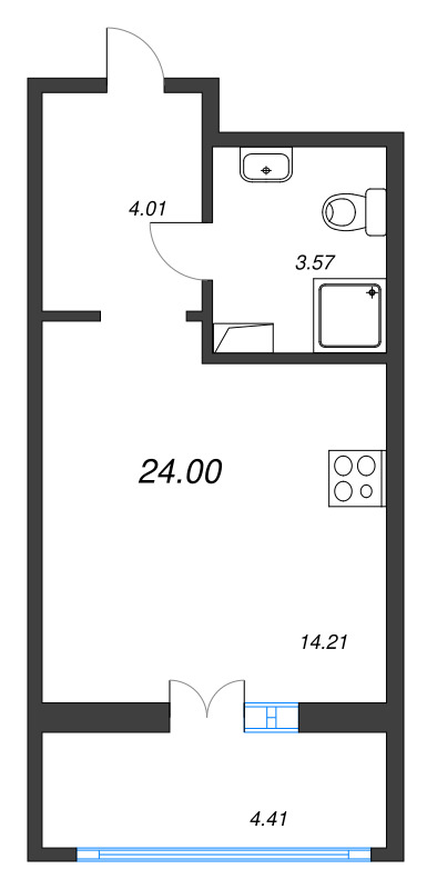 Квартира-студия, 24 м² - планировка, фото №1