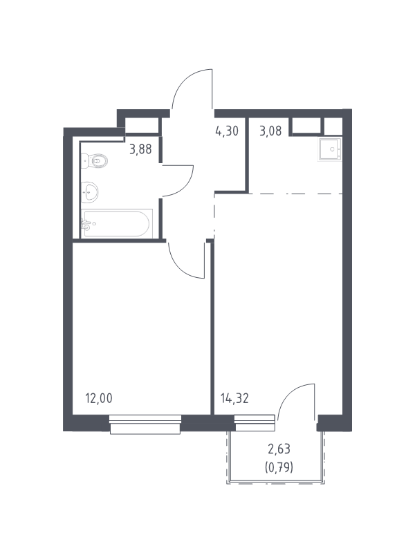 2-комнатная (Евро) квартира, 38.37 м² в ЖК "Новые Лаврики" - планировка, фото №1