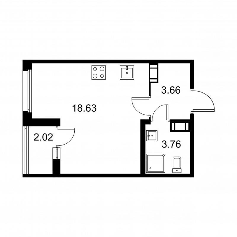 Квартира-студия, 27.06 м² - планировка, фото №1