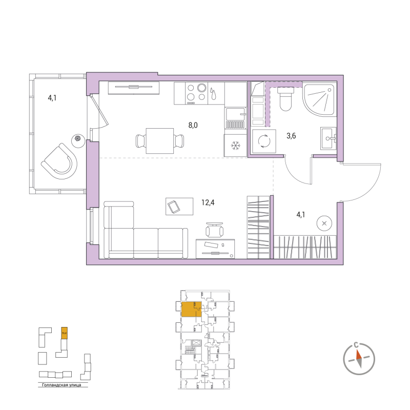 Квартира-студия, 29.3 м² в ЖК "Янила Форест" - планировка, фото №1