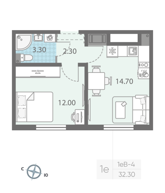 1-комнатная квартира, 32.3 м² в ЖК "ЛСР. Ржевский парк" - планировка, фото №1