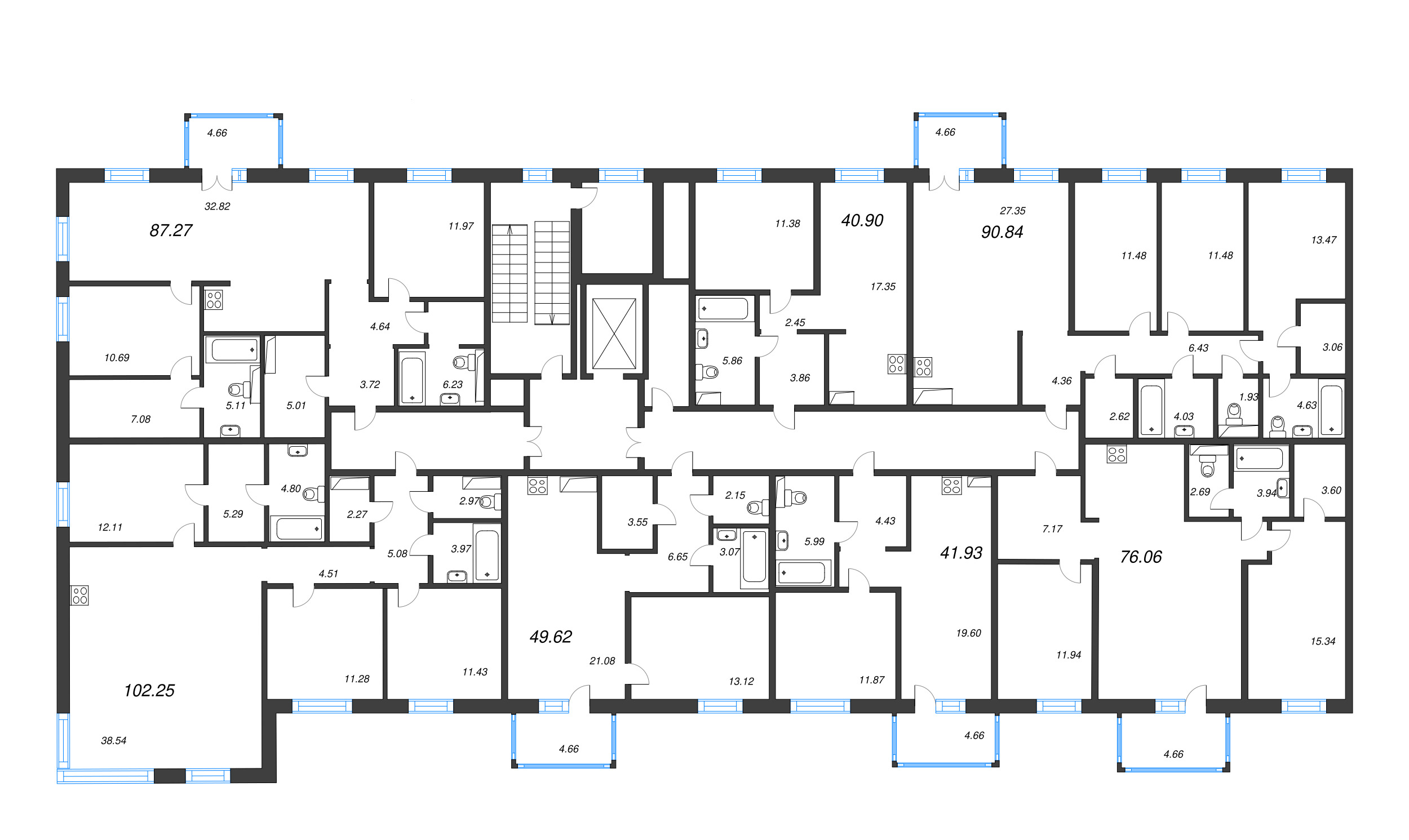 2-комнатная (Евро) квартира, 50 м² - планировка этажа