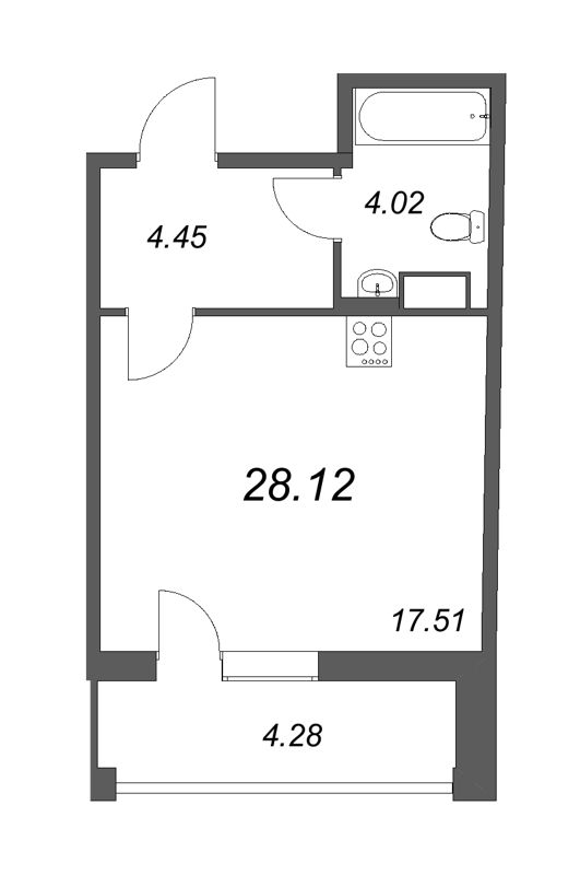 Квартира-студия, 28.12 м² - планировка, фото №1