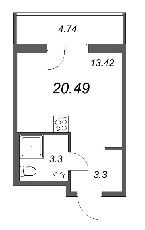 Квартира-студия, 20.49 м² - планировка, фото №1