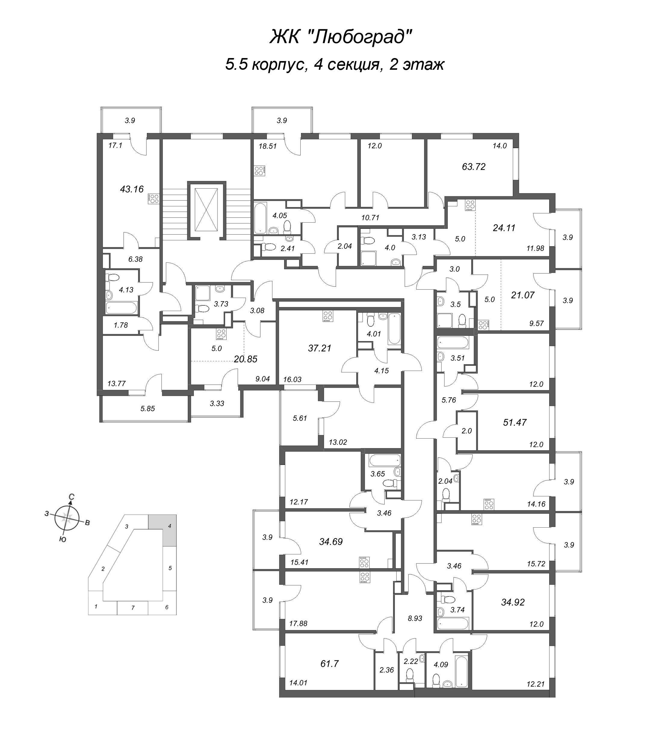 Квартира-студия, 21.07 м² - планировка этажа
