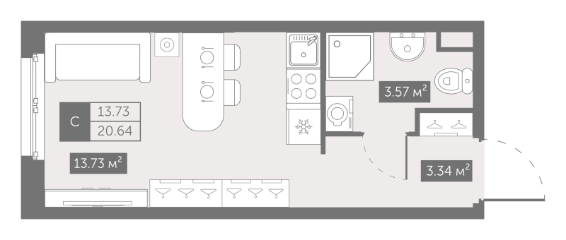 Квартира-студия, 20.64 м² в ЖК "Zoom на Неве" - планировка, фото №1