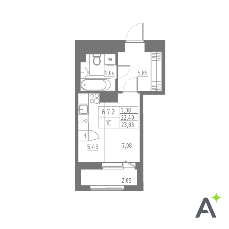 Квартира-студия, 23.83 м² в ЖК "Аквилон Solar" - планировка, фото №1