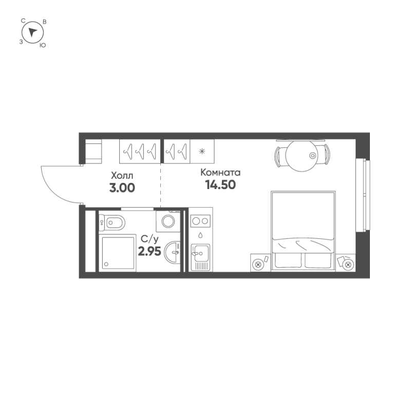 Квартира-студия, 20.45 м² в ЖК "Avenue Apart Pulkovo" - планировка, фото №1