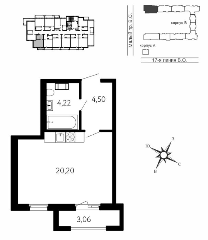 Квартира-студия, 29.84 м² в ЖК "17-я линия" - планировка, фото №1