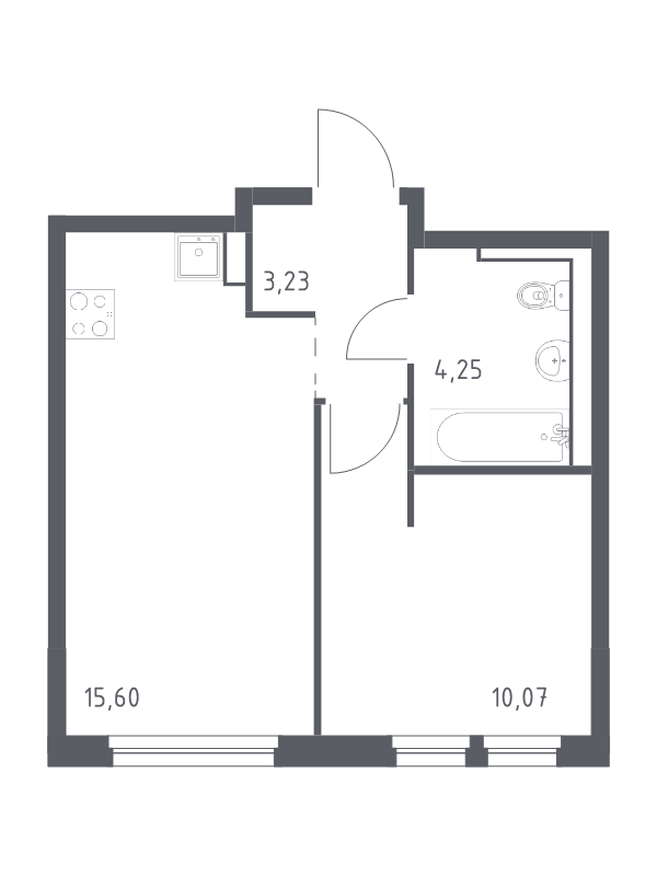 2-комнатная (Евро) квартира, 33.15 м² в ЖК "Невская Долина" - планировка, фото №1