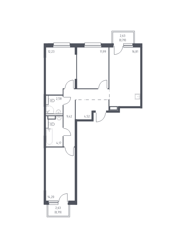 4-комнатная (Евро) квартира, 77.5 м² в ЖК "Новые Лаврики" - планировка, фото №1