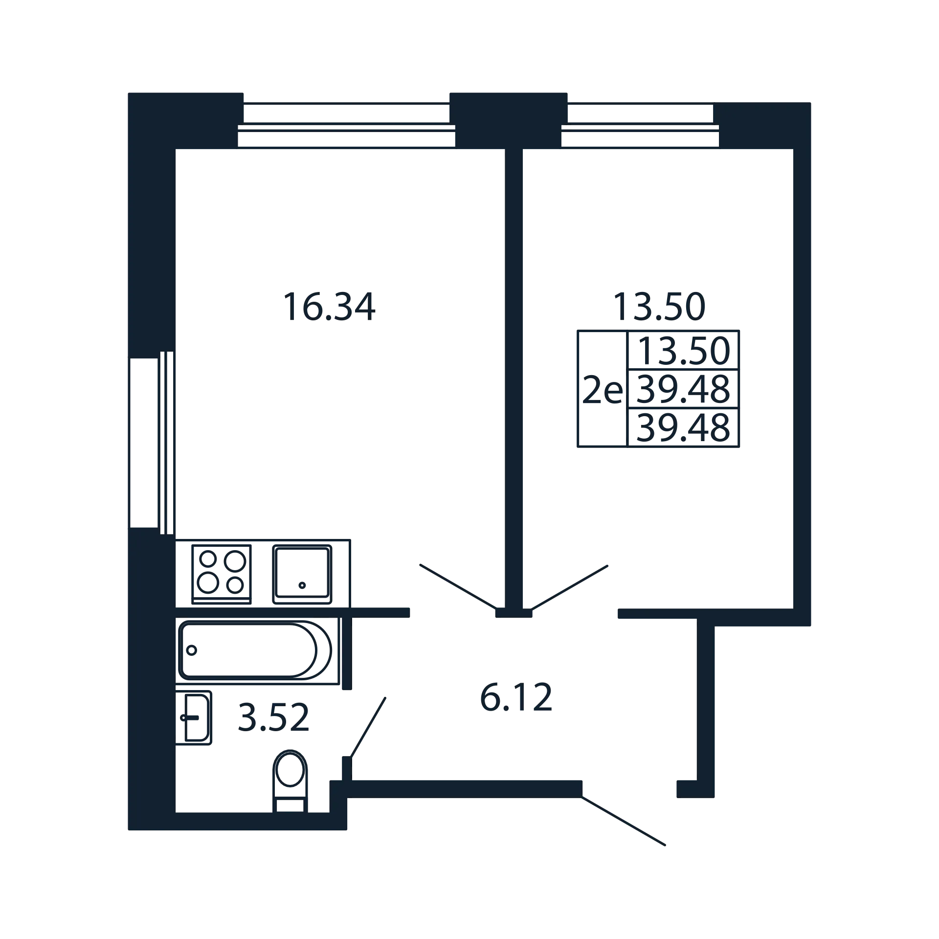 2-комнатная (Евро) квартира, 39.48 м² в ЖК "Полис Новоселье" - планировка, фото №1