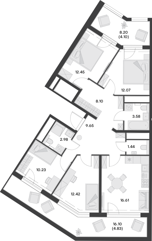 4-комнатная квартира, 101 м² в ЖК "GloraX Заневский" - планировка, фото №1