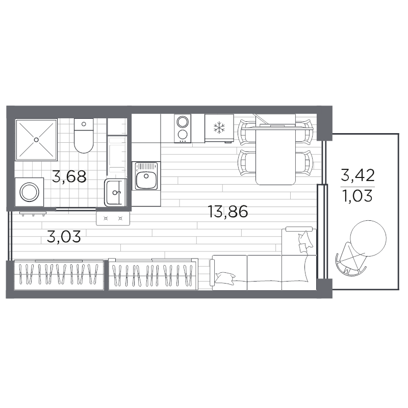 Квартира-студия, 21.6 м² в ЖК "PLUS Пулковский" - планировка, фото №1