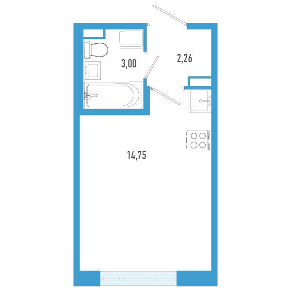 Квартира-студия, 20.01 м² в ЖК "AEROCITY" - планировка, фото №1
