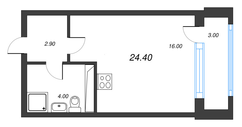 Квартира-студия, 24.4 м² в ЖК "Тайм Сквер" - планировка, фото №1