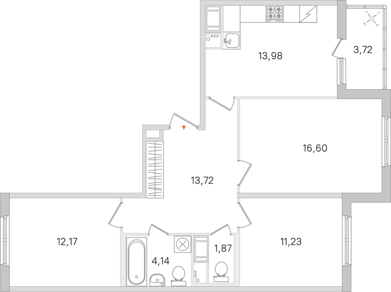 4-комнатная (Евро) квартира, 73.71 м² - планировка, фото №1