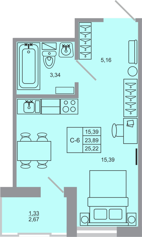 Квартира-студия, 25.22 м² - планировка, фото №1