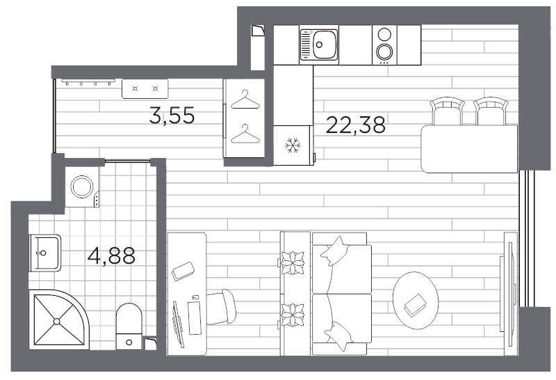 Квартира-студия, 30.81 м² в ЖК "Галерная гавань" - планировка, фото №1