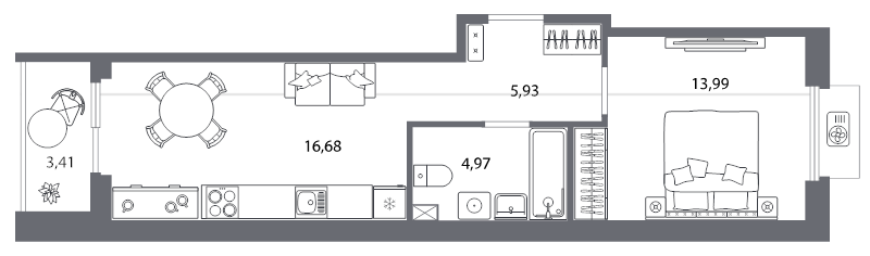 2-комнатная (Евро) квартира, 46.5 м² в ЖК "Респект" - планировка, фото №1