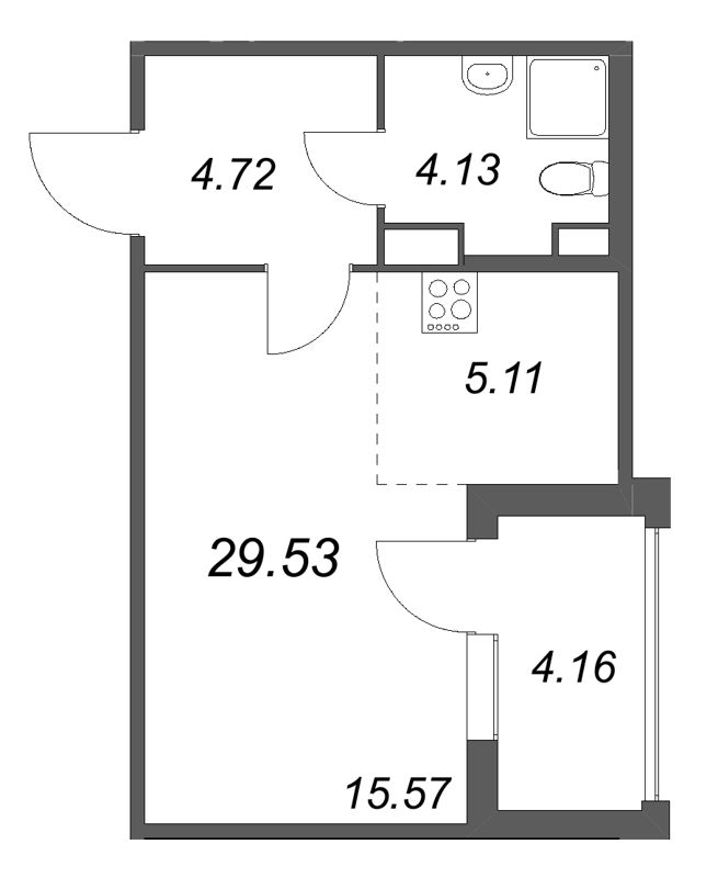 Квартира-студия, 29.53 м² в ЖК "Дом на Курской" - планировка, фото №1