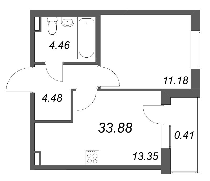 1-комнатная квартира, 33.88 м² в ЖК "Новая история" - планировка, фото №1