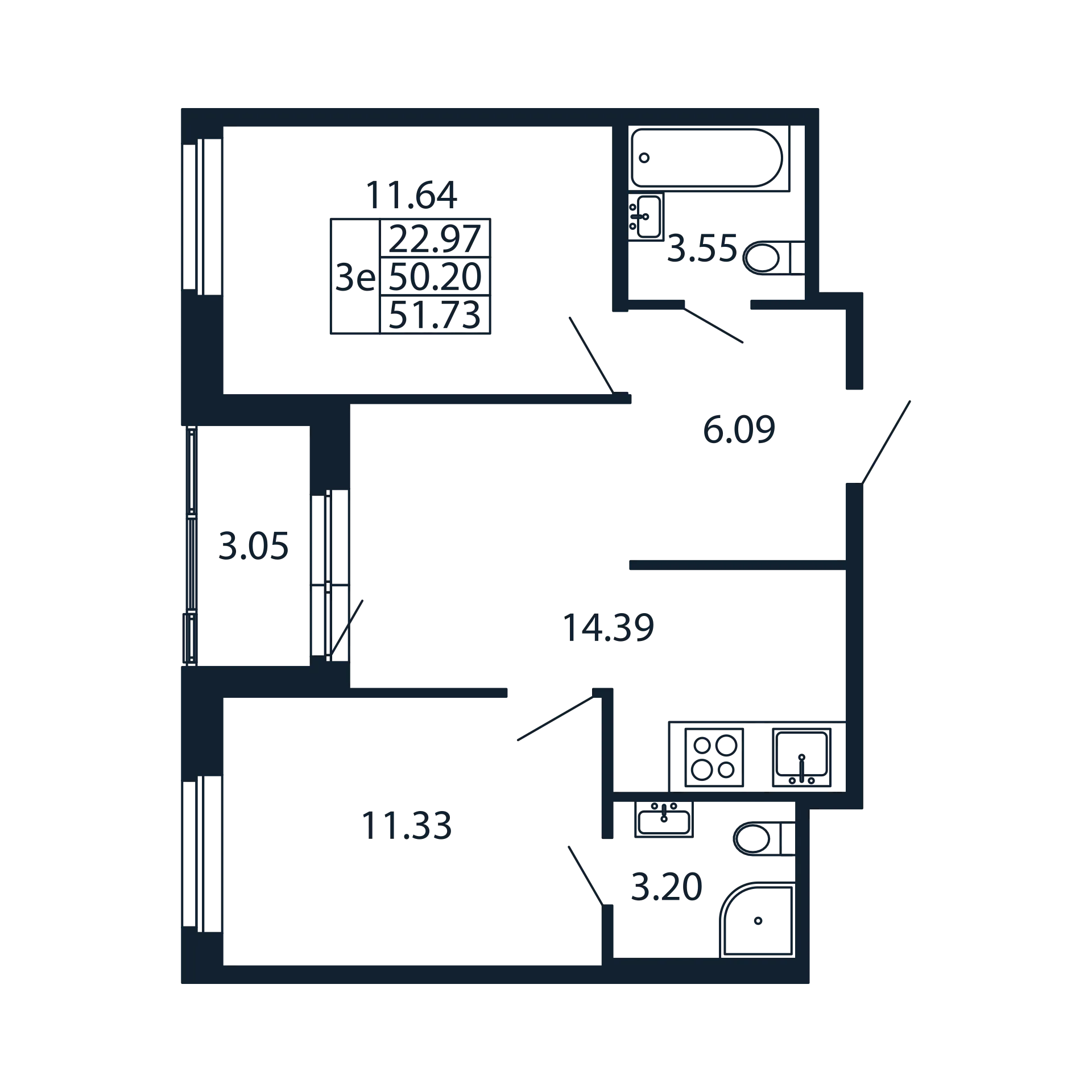 2-комнатная квартира, 50.2 м² в ЖК "Полис Новоселье" - планировка, фото №1
