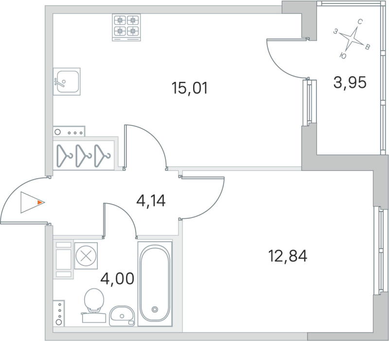 2-комнатная (Евро) квартира, 35.99 м² в ЖК "Любоград" - планировка, фото №1