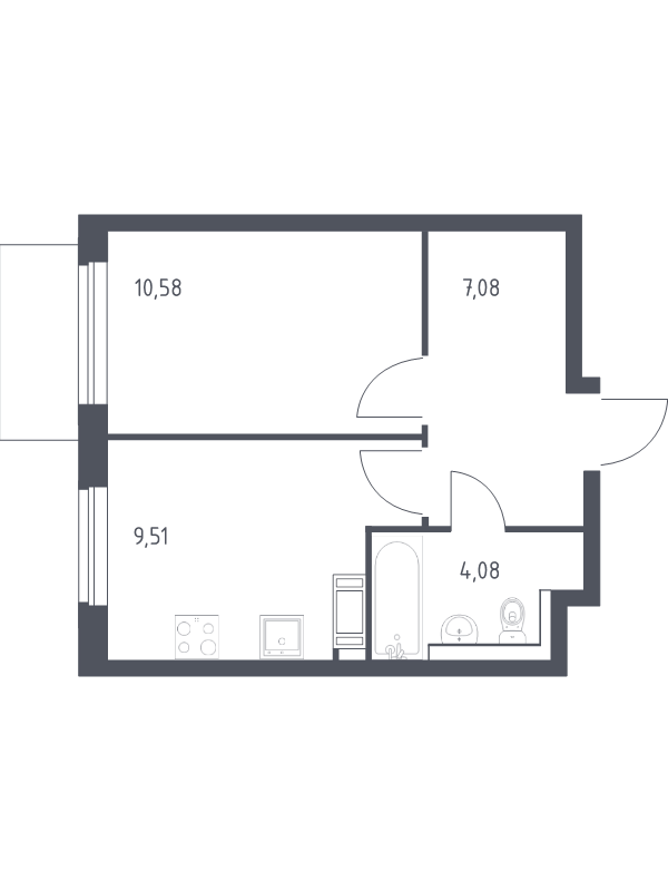 1-комнатная квартира, 31.25 м² - планировка, фото №1