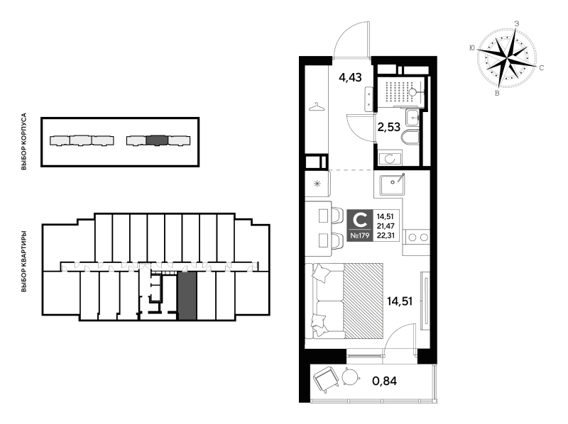Квартира-студия, 22.31 м² в ЖК "Догма Юкки" - планировка, фото №1