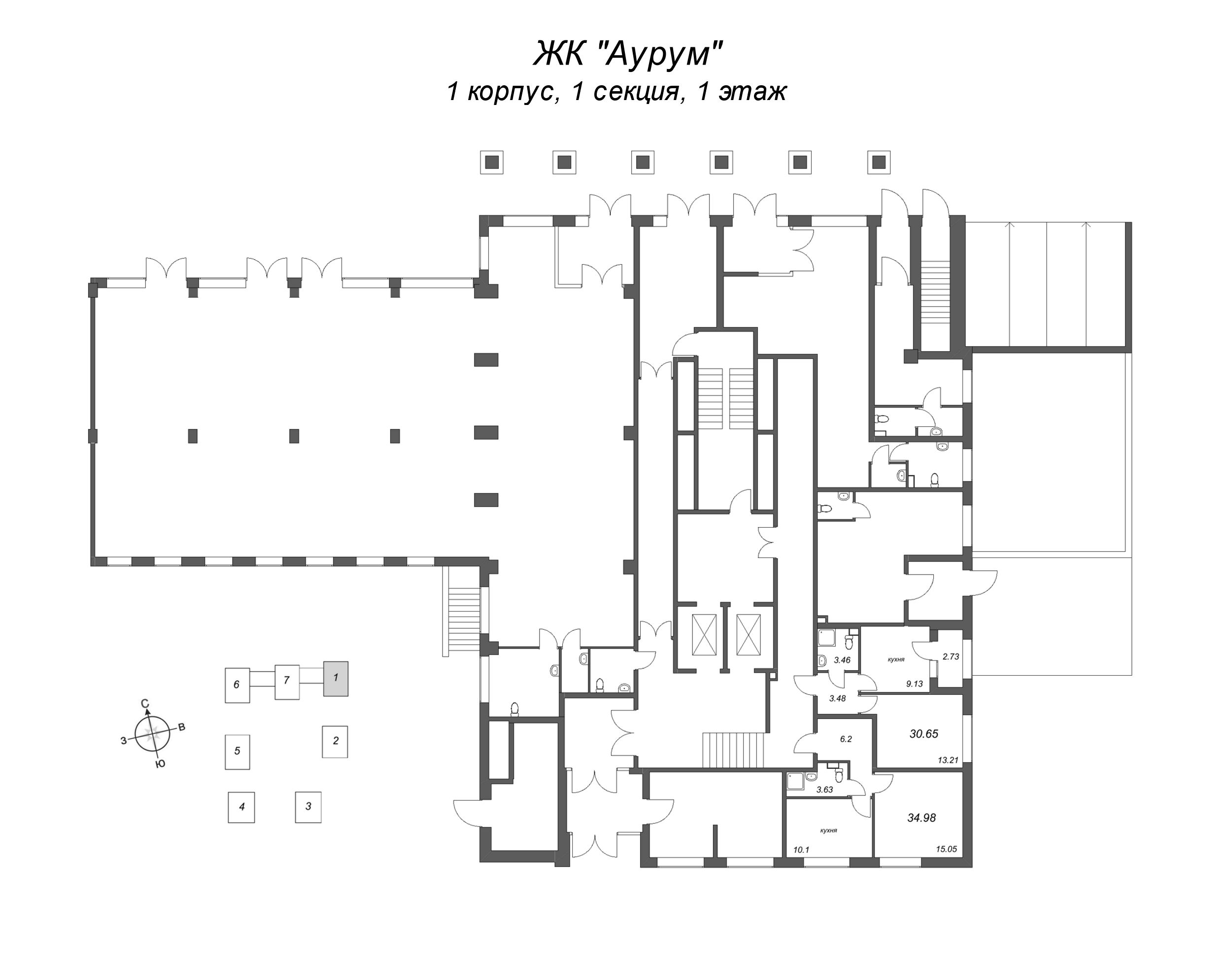1-комнатная квартира, 30.65 м² в ЖК "Аурум" - планировка этажа