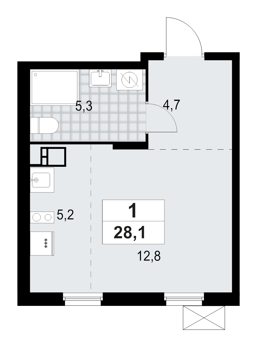 Квартира-студия, 28.07 м² в ЖК "А101 Лаголово" - планировка, фото №1