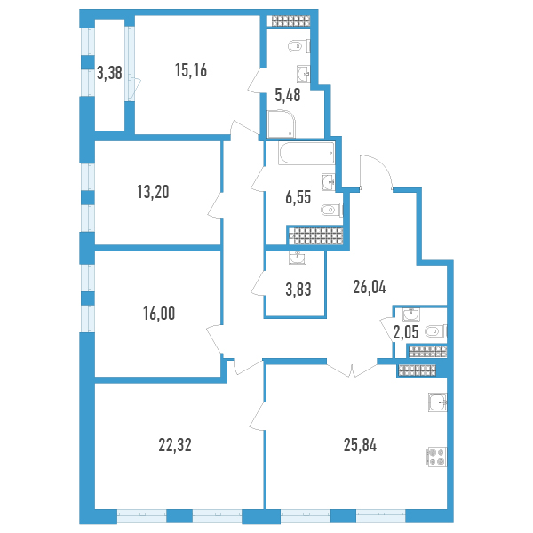 4-комнатная квартира, 138.16 м² в ЖК "Дефанс Премиум" - планировка, фото №1