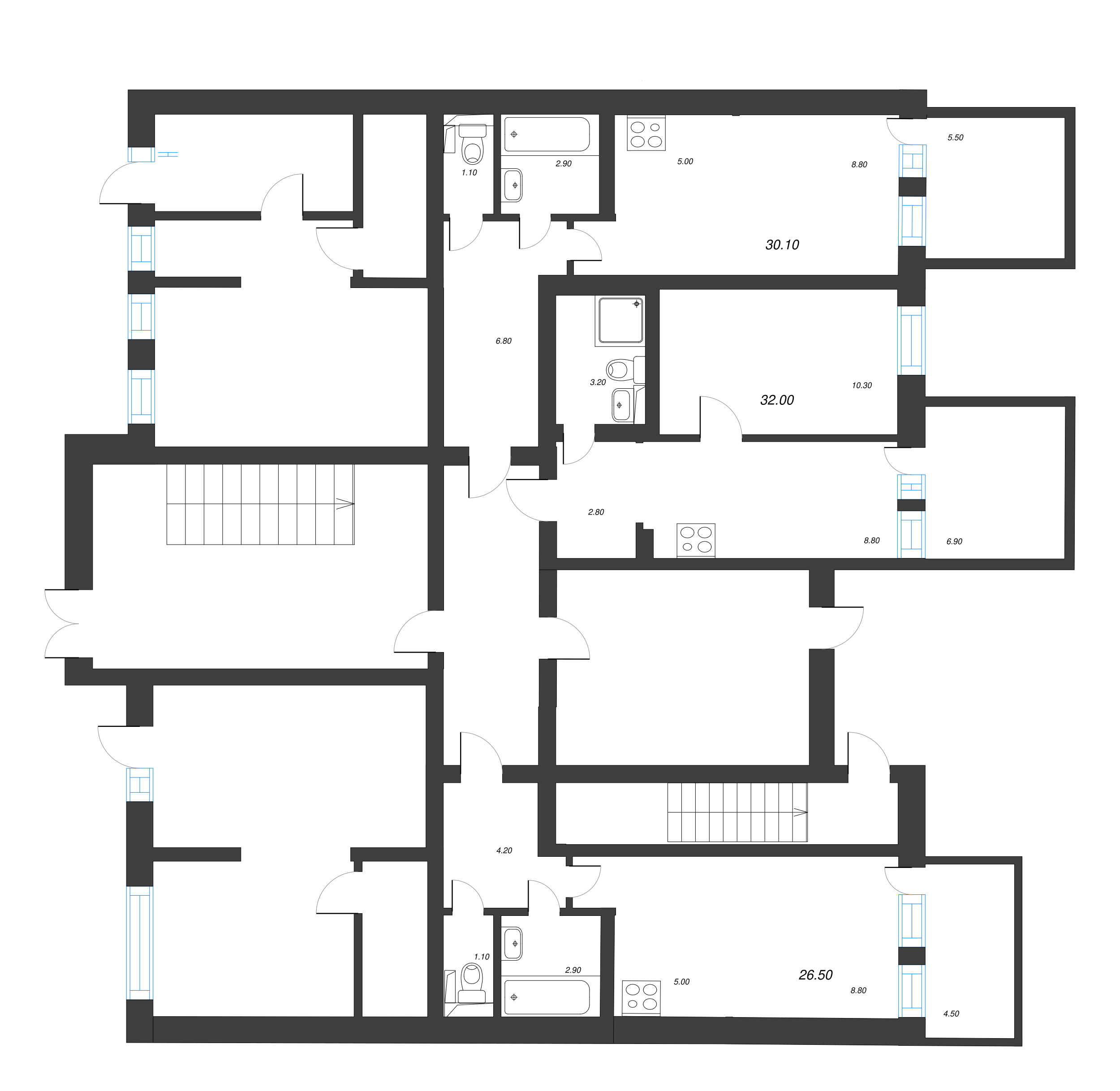 1-комнатная квартира, 27.2 м² в ЖК "Эко Квартал Нега" - планировка этажа