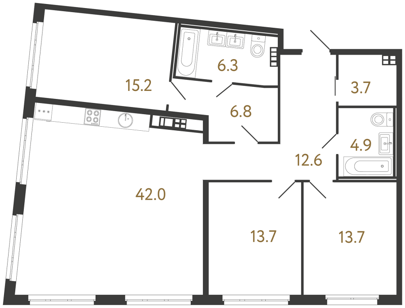4-комнатная (Евро) квартира, 118.9 м² в ЖК "Визионер" - планировка, фото №1