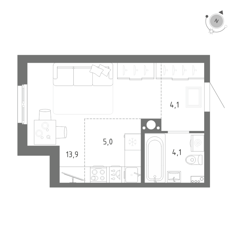 Квартира-студия, 27.1 м² в ЖК "Клюква.Парк" - планировка, фото №1