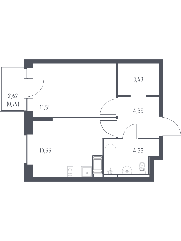 1-комнатная квартира, 35.09 м² в ЖК "Новое Колпино" - планировка, фото №1