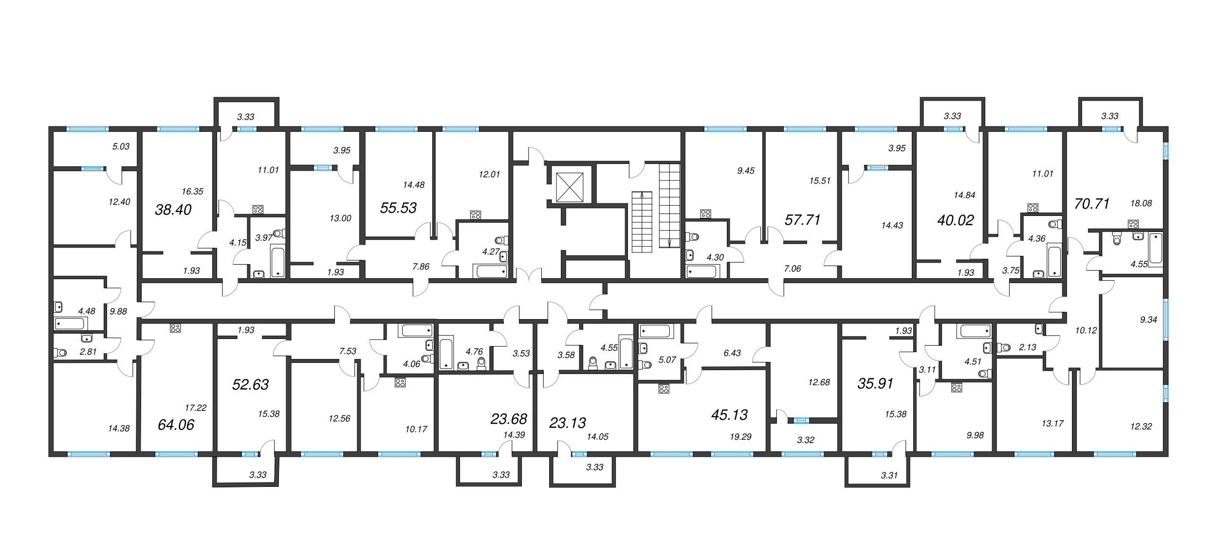 1-комнатная квартира, 35.91 м² - планировка этажа