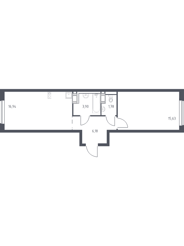 2-комнатная (Евро) квартира, 44.43 м² в ЖК "Квартал Торики" - планировка, фото №1
